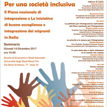 Convegno ‘Per una Società Inclusiva’, Il Piano nazionale di integrazione e Le iniziative di buona accoglienza e integrazione dei migranti in Italia