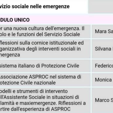 Il Servizio sociale nelle emergenze: è on line la Fad