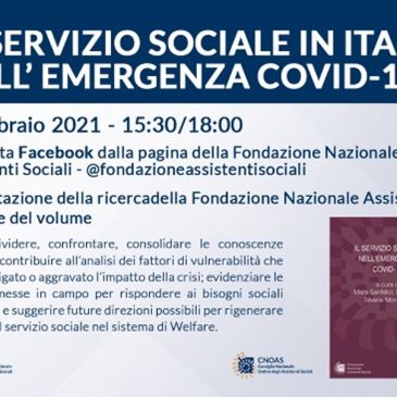 Il servizio sociale in Italia nell’emergenza Covid-19: 4/2 15:30/18:00 diretta Facebook