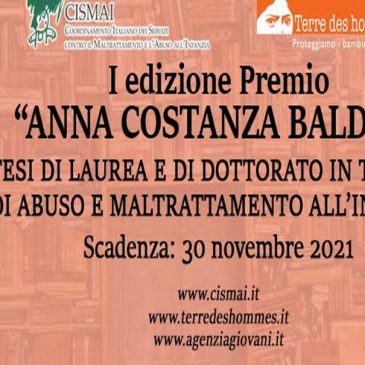 ABUSO E MALTRATTAMENTO DELL’INFANZIA: anche i nostri laureati al premio Cismai/Terre des hommes