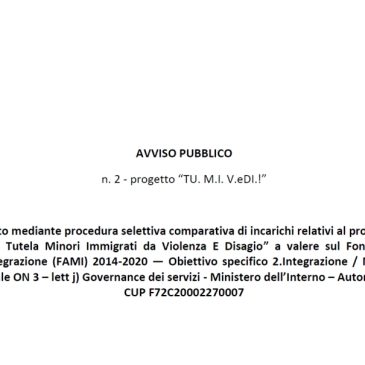 Progetto PROG- 3579 “TU. M.I. V.eDI.! Tutela Minori Immigrati da Violenza E Disagio