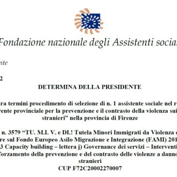 DETERMINA DELLA PRESIDENTE – “Referente provinciale per la prevenzione e il contrasto della violenza sui minori stranieri” nella provincia di Firenze