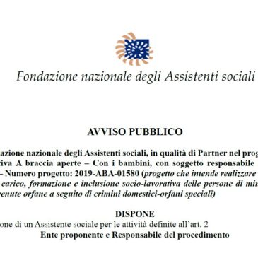 AVVISO PUBBLICO La Fondazione nazionale degli Assistenti sociali, in qualità di Partner nel progetto Airone