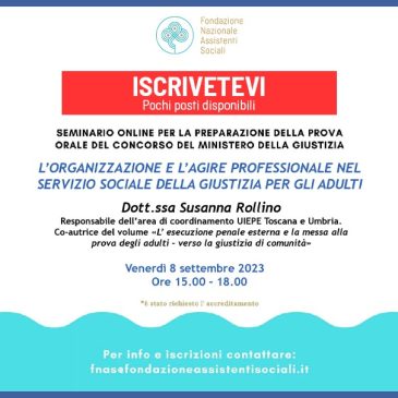 CONCORSO MINISTERO GIUSTIZIA: l’8 il secondo seminario on-line. ULTIMI POSTI