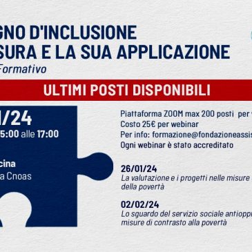 ASSEGNO DI INCLUSIONE: il 18 chiudono le iscrizioni al primo webinar