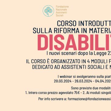 DISABILITA’: quattro webinar sulla riforma, si comincia il 20