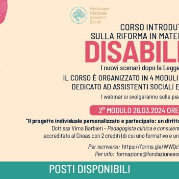 RIFORMA DISABILITA’: domani il secondo modulo del corso