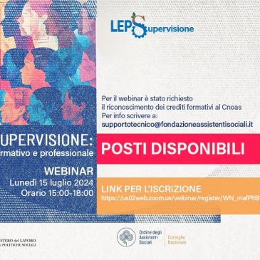 LEPS SUPERVISIONE: posti disponibili al webinar di lunedì