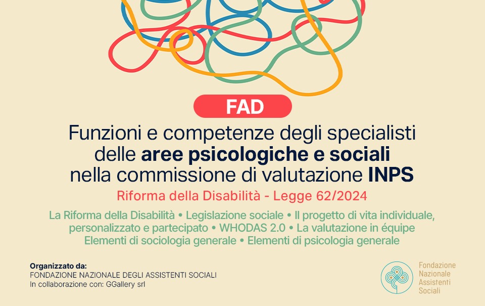 INPS: FaD per specialisti aree psicologiche e sociali nella commissione di valutazione