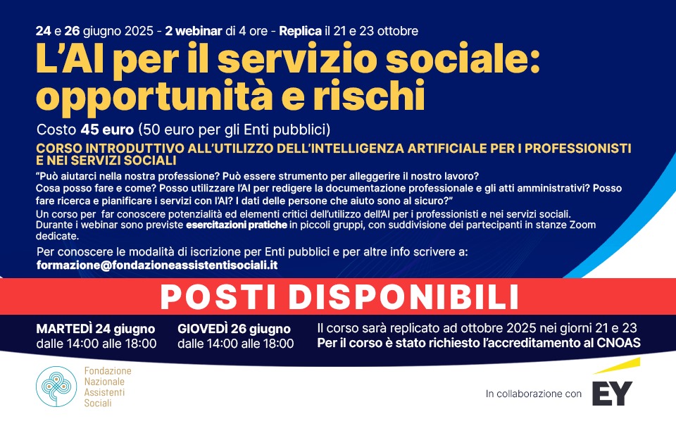 AI, OPPORTUNITA’ E RISCHI: iscrizioni fino al 23 giugno