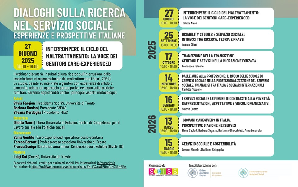 RICERCA E AGIRE QUOTIDIANO: webinar Sociss-Cnoas-Fnas. Si comincia venerdì
