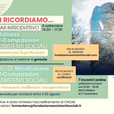 MINDFULNESS: webinar gratuito martedì. Il corso da ottobre, iscrivetevi!